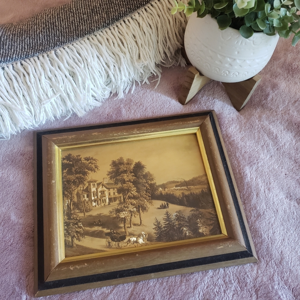 Vintage Currier and Ives Foil Print